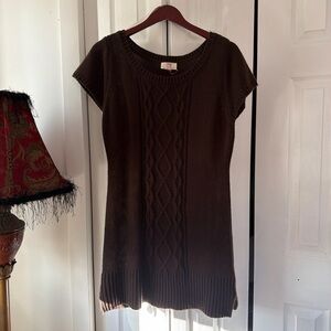 lei Chocolate Brown Cable Knit Short Sleeve Sweater
